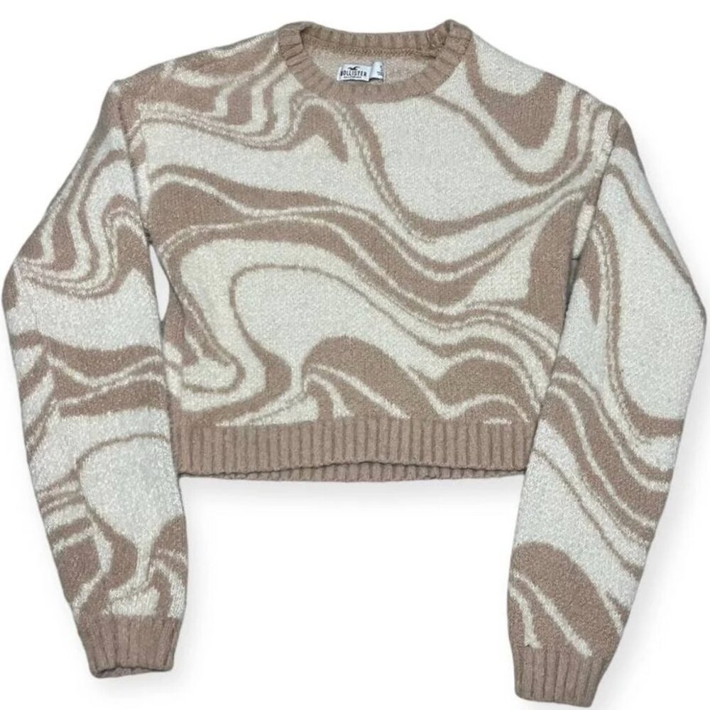 Hollister Sweaters | Hollister Tan Cream Swirl Knot Fuzzy Cropped Sweater
